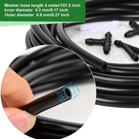 Premium Windshield Washer Hose Kit, 4 Meters/157.5 Inches with 12Pcs Hose Connectors for Car Windshield Washer Nozzle Installation...