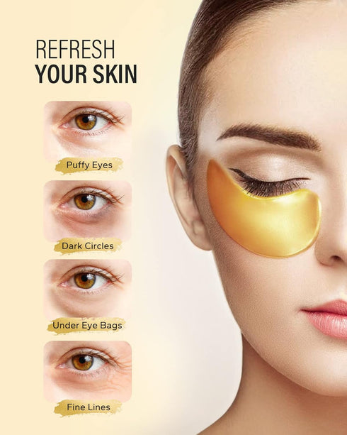 24k Gold Under Eye Patches (25 Pairs), eye mask, Collagen Skin Care Products, Eye Patches for Puffy Eyes, eye masks for dark circles and puffiness...
