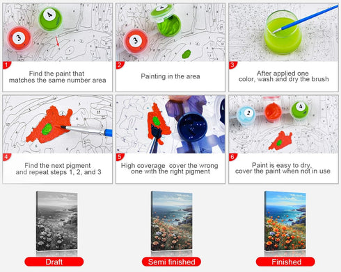TUMOVO Paint by Number for Adults Flowers Sea Landscape Paint-by-Number Kits Poppies Ocean Kids Adult Paint by Number Sea View DIY Painting by Num...