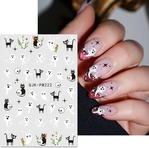 JMEOWIO 9 Sheets Halloween Nail Art Stickers Decals Self-Adhesive Cute Flower Ghost Nail Supplies Nail Art Design Decoration Accessories...