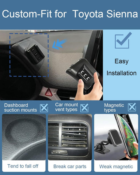Toyota Sienna Phone Mount for Toyota Sienna 2024 Accessories Custom Fit for 2024 Sienna Phone Holder 2024 2023 2022 2021 Compatible for All Cell P...