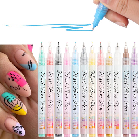 Nail Art Graffiti Pen Set 12Pcs Waterproof Painting Marker Pen Black White Drawing Gel Liners Quick Dry Dotting Pen Nails Professional Material Fo...