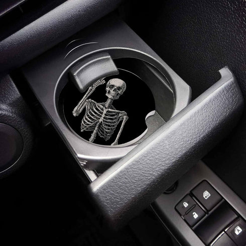 Cup Holders Car Coasters for Women/Men - 2 Pack Absorbent Ceramic Stone Drinks Coaster Set, Funny Skull Skeleton Halloween Victory...
