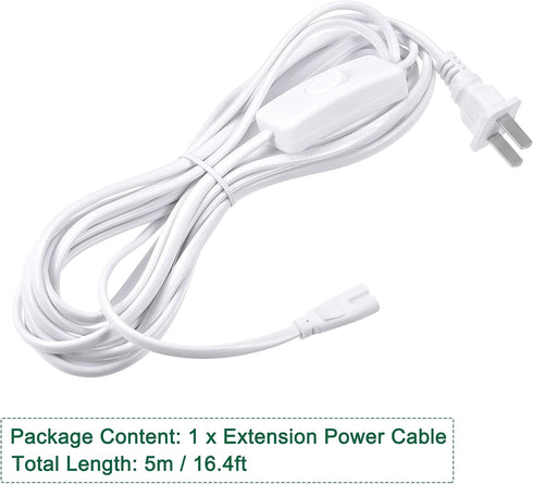 MECCANIXITY T5 T8 LED Tube Power Extension Cable with On/Off Switch, 2 Pin 5M Length Wire White for LED Integrated Light Tube Fixture...