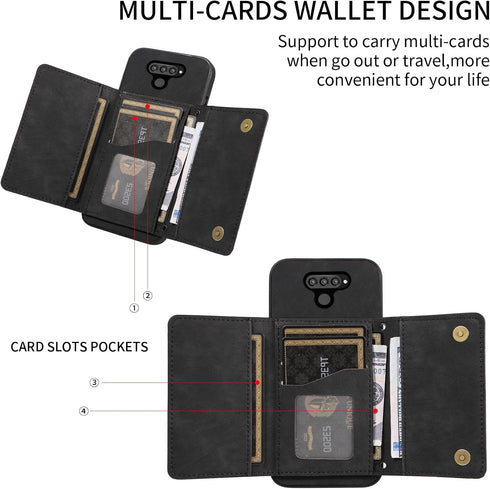 Phone Case For LG Q70 Wallet Cover with Crossbody Shoulder Strap and Leather Credit Card Holder Pocket Slim Stand Cell Accessories Mobile Flip Pur...