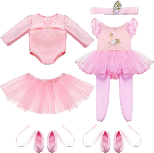 Kajaia 8 Pcs 18 Inch Doll Ballet Ballerina Outfits 18 Inch Doll Clothes and Accessories Ballet Tutu Dance Dress Ballet Shoes Headband Doll Clothes...
