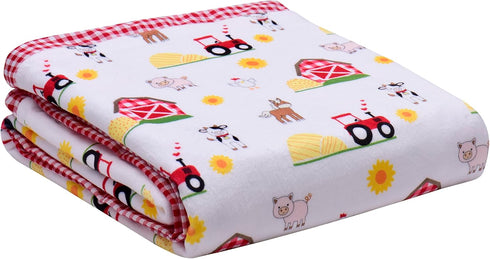 2 Ply Silky Baby Blanket, Reversible to Flannel, Farm Animal Print (Multi-colored, 30 in. x 40 in.)...
