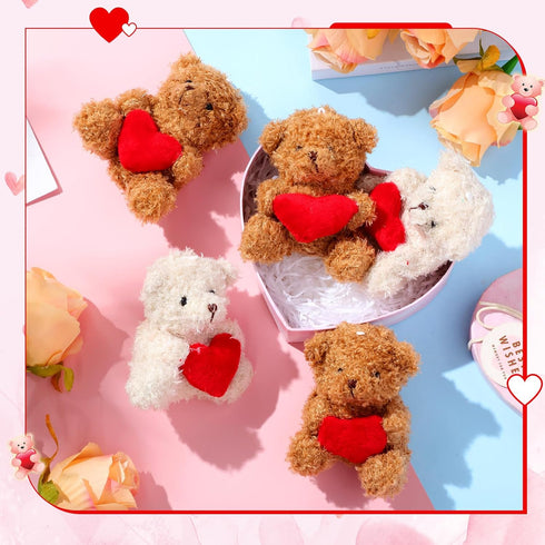 Shappy 10 Pcs Mini Plush Bears with Heart 4 Inch Small Bear Fuzzy Bear Stuffed Animal Tiny Bear Soft Plush Bear Doll Party Favor for Kids Classroo...