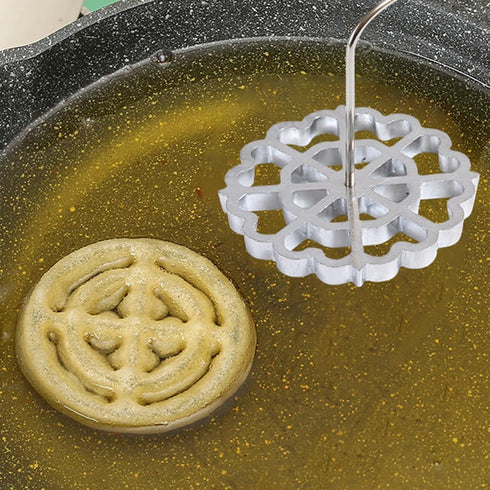 CALIDAKA Bunuelos Mold with Handle Rosette Iron Molds,Waffle Rosettes Molds 4.8inch Aluminum Alloy Waffle Molds Achappam Molds Funnel Cake Ring Bu...