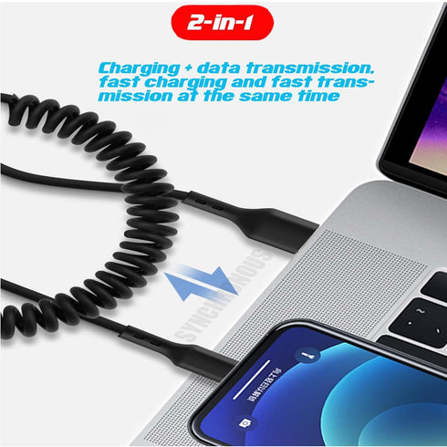 Coiled Lightning Cable, iPhone Charger Cable 4.9FT for Car, 4.9 Feet Lightning Cord Compatible with iPhone14/13/12/11 Pro Max/XS MAX/XR/XS/X/8/7/P...