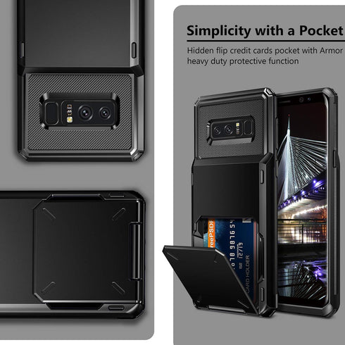Vofolen for Galaxy Note 8 Wallet Case with Credit Card ID Holder 4-Slot Pocket Flip Door Anti-Scratch Dual Layer Protective Bumper TPU Rubber Armo...