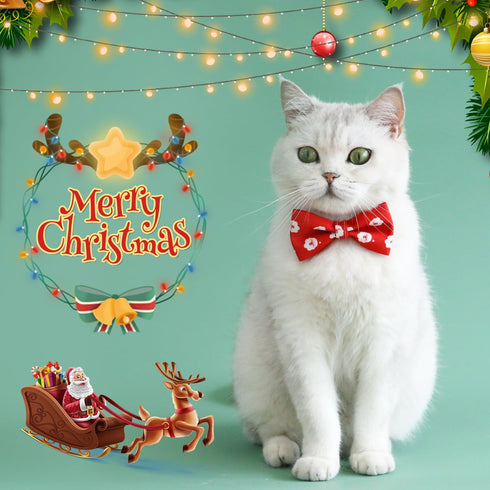 Pet Christmas Bow Tie Necktie, 2pcs Xmas Scarf Collar Bow Tie for Cats and Dogs, Adjustable Pet Towel Bibs, Cat Bow Ties for Dressing Christmas Pa...