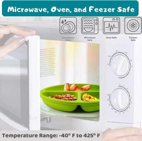 Divided Silicone Plates for Toddlers | BPA Free | Dishwasher, Microwave and Oven Safe | Kids Plates with Dividers (Boys)...