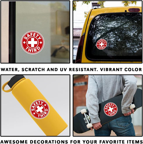 (3 Pcs) Safety Third Sticker Funny Hard Hat for Men Construction Warning Caution Blue Collar Tradesmen Gag Gifts Decorations Toolbox Laptop Bottle...