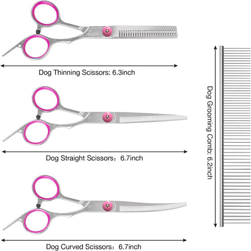 Premium Dog Grooming Scissors with Safety Round Tips, 5 in 1 Dog Grooming Scissors Kit, 4CR Stainless Steel Premium Pet Grooming Shears for Dog, S...
