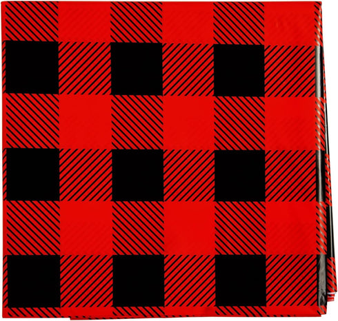 BLUE PANDA Buffalo Plaid Plastic Tablecloth Picnic Table Cover - 3 Pack 54 x 108 in Red & Black - Disposable Durable Decor for Lumberjack Party De...