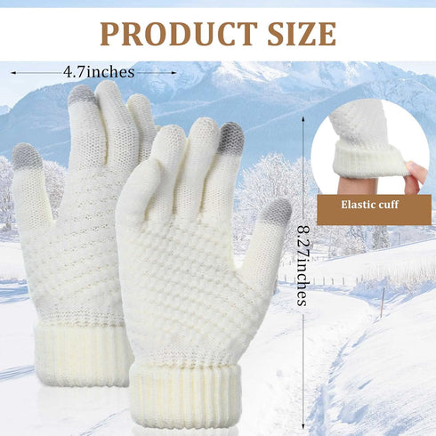 2 Sets Winter Knit Hats Gloves Scarf for Women Ribbed Knit Hat with Brim Winter Beanie Slouchy Women Touch Screen Gloves and Fleece Neck Warmer Sc...