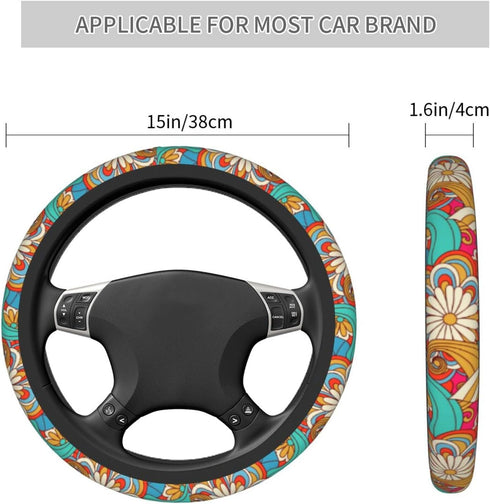 Bohemia Flowers Car Steering Wheel Cover for Womens Girls Mens 15 Inches Anti-Slip Universal Truck Vans SUV Auto Protector Accessories...