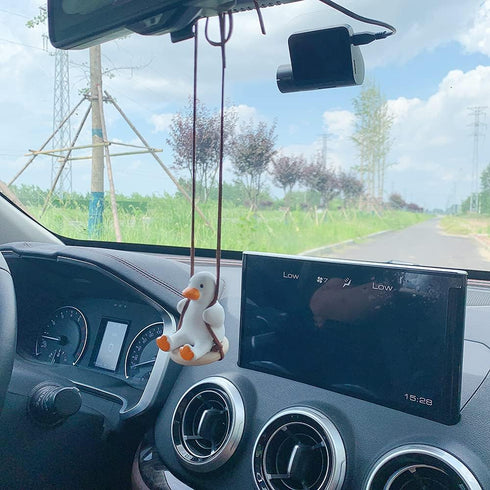 Car Rearview Mirror Hanging Accessories, Cute Swinging Duck Car Interior Ornament Mirrors Funny Decoration...
