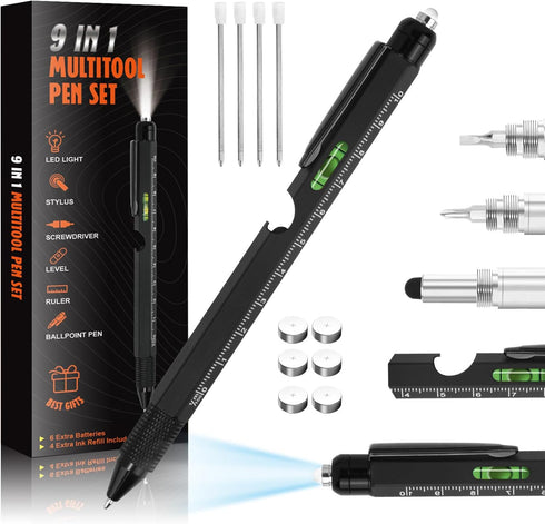 Cool Pen Gifts for Men, 9-in-1 Multi Tool Tech Pen Gadgets Tools for Men, Personalized Gifts for Dad or Him, Funny Gift for Christmas, Father's Da...