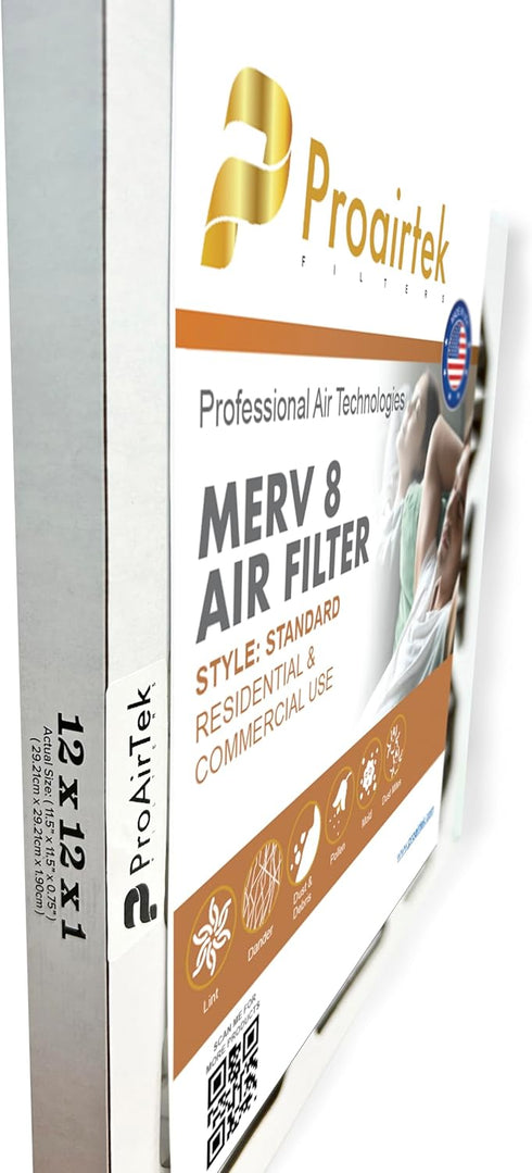 Proairtek AF12121M08SWH Model 12x12x1 Pack of 2 Air Filters, MERV 8; Ideal for Anyone Wanting Clean, Crisp Air in Their Home; It Captures Microsco...