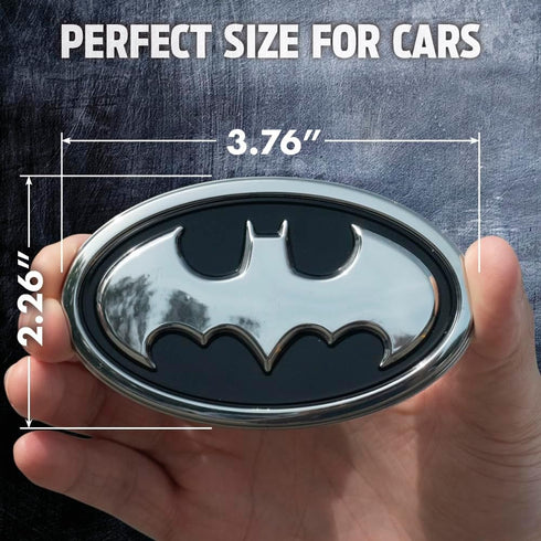 Fan Emblems Batman Car Emblem - 1989 Oval Bat Symbol 3D Auto Badge - Color: Black and Chrome - Size: 3.76 x 2.26 x 0.2 inches - Officially License...