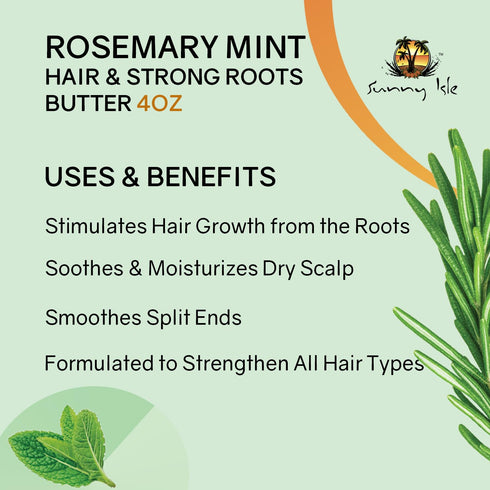 Sunny Isle Rosemary Mint Hair and Strong Roots Butter 4oz | Infused with Biotin & Jamaican Black Castor Oil | Strengthen and Nourish Hair | Dry Sc...