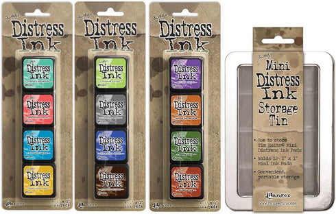 Ranger Tim Holtz Distress Mini Ink Pad Kits with Storage Tin - #13, 14, 15 - Bundle of 4...