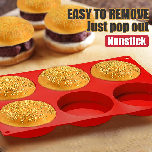 Hamburger Bun Molds 2 Pack Silicone Baking Pans, 4 Inch Muffin Top Pan Egg Sandwish Mold Small Layer Cake Molds Round Disc Pan for Mini Cake, Jumb...