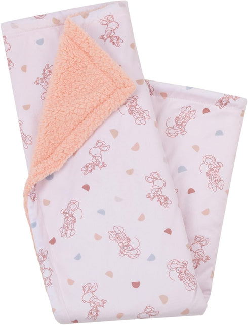 Disney Minnie Mouse White, Light Blue, and Peach Super Soft Sherpa Baby Blanket with Daisy Duck...