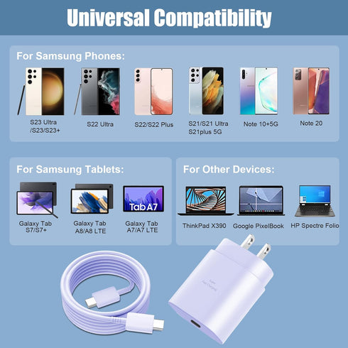 Type C Charger Fast Charging, 25W USB C Charger Super Fast Charging Block with 8FT Android Phone Charger Cable for Samsung Galaxy S24 Ultra/S24/S2...