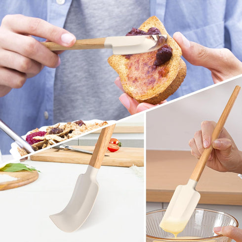 Wooden Handle Spatula Set, 12" & 9" Rubber Spatula Silicone Spatulas for Baking Cooking and Mixing....
