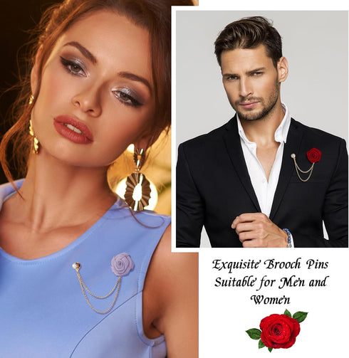 Quelay 12 Pcs Lapel Pin for Men Suits Rose Lapel Pin Men's Suit Accessories Floral Men's Pin Bridegroom Wedding Brooches with Hanging Tassel Chain...