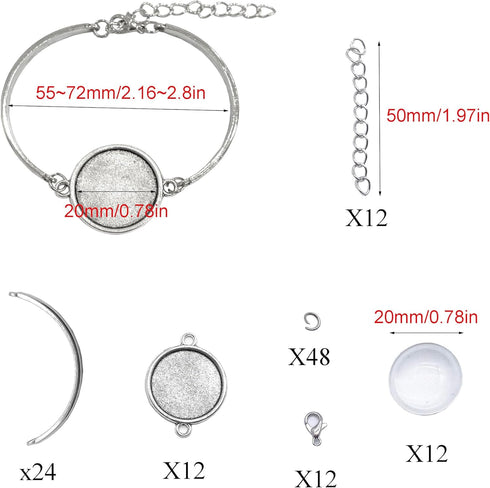 MIAO JIN 12 Pcs 20 mm Adjustable Round Cabochon Bezel Tray Blank Bangle Settings Kit for Crafting DIY Bracelets Making...