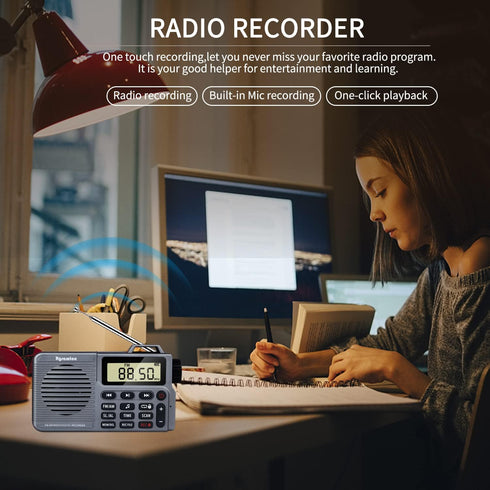 Portable AM/FM Radio, Small Pocket Radio with Bass Speaker, Support Micro SD Card and Record, Long Battery life, Alarm and Sleep Function...