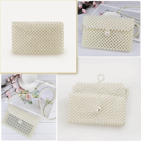 Luxury Pearl Bag Chain Bag Purse Shoulder Bag Evening Bags for Women, Artificial Pearl Clutch Crossbody Beaded Handmade Bags for Party Wedding Bri...
