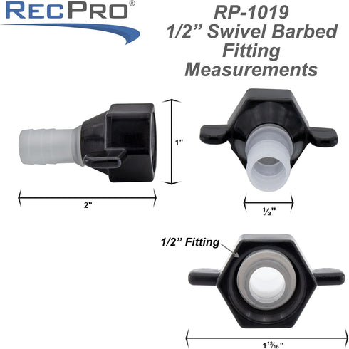 RV Plumbing Fitting 1/2" Swivel to 1/2" Barb | Barb Straight Wingnut Swivel Adapter (2-Pack)...