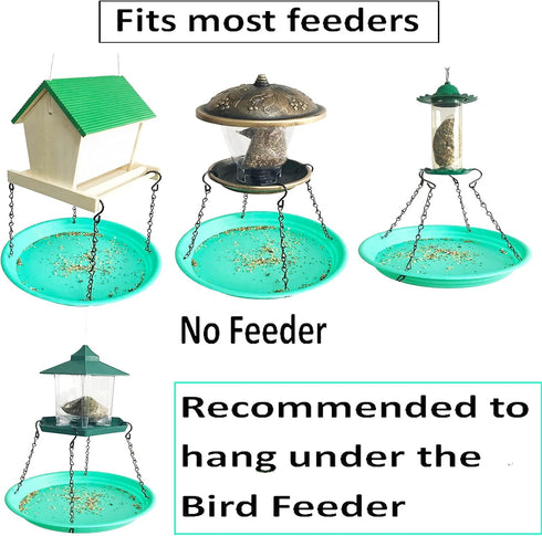 Large Hanging Bird Feeder Tray, Platform Seed Tray for Bird Feeders, Outdoor Garden Decoration for Backyard Attracting Wild Birds - Green...