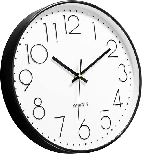 Foxtop Black Wall Clock 12 Inch Silent Non Ticking Quartz Battery Operated Round Clock Easy to Read for Office Classroom School Home Living Room B...