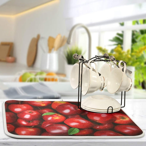 Fruit Red Apples Dish Drying Mat, 18x24inch Soft Foldable Absorbent Dishes Drainer/Rack Pad for Kitchen Countertop...