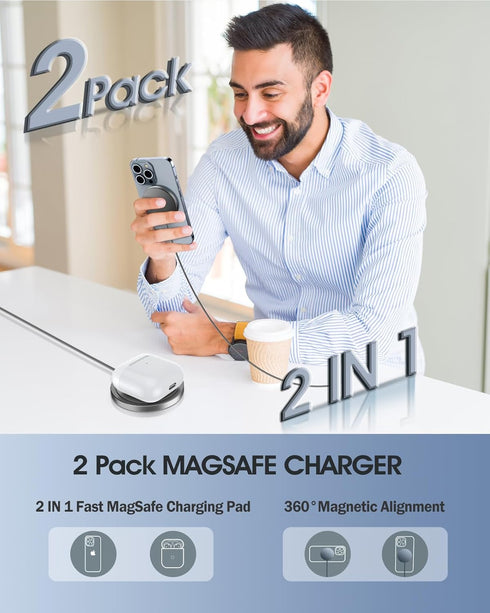 2 Pack Magnetic Wireless Charger for iPhone 15/15 Pro/15 Plus/15 Pro Max 15W Fast Magnetic Charger for iPhone 15/14/13/12 Series and AirPods 3/2/P...