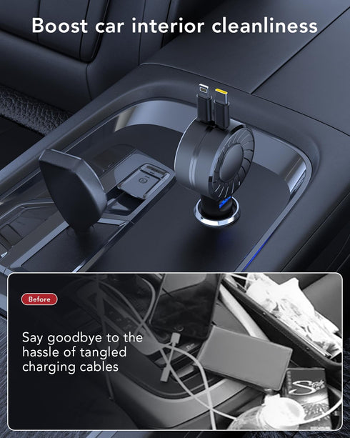 Retractable Car Charger, 3 in 1 Fast Car Phone Charger, 2 Retractable Cables and 1 USB Ports Small Car Charger Adapter, Car Charger Compatible wit...