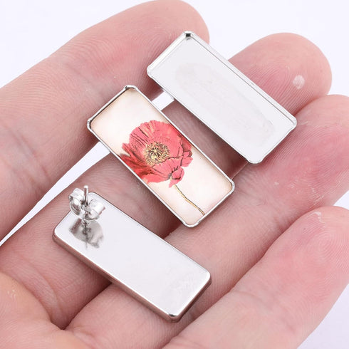 20pcs Stainless Steel 10x25mm Rectangle Cabochon Earring Setting Blanks Studs DIY Post Earring Base Bezel Pins for Jewelry Making Supplies...