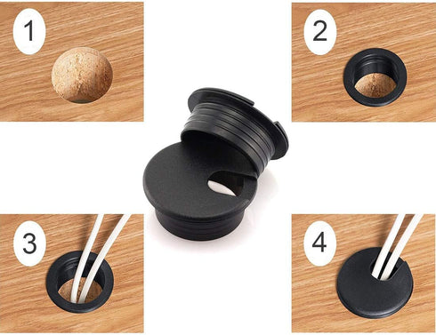 HJ Garden 2pcs 2 inch Desk Wire Cord Cable Grommets Hole Cover for Office PC Desk Cable Cord Organizer Plastic Cover Black...