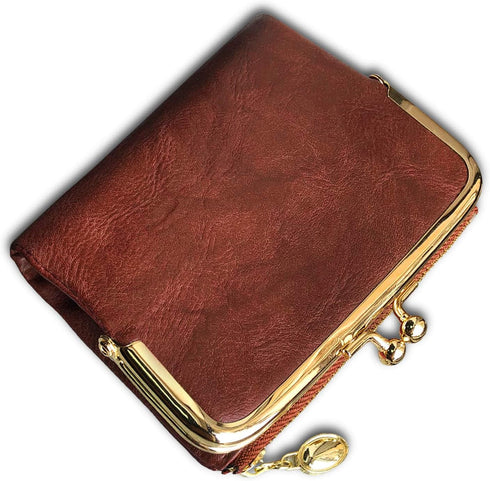 Womens Wallet Small Bifold Rfid Ladies Mini Vintage Coin Purse With Zipper and Kiss Lock (Brown)...