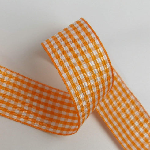 Micomon Orange Gingham Plaid Checked Ribbon 25 Yard Each Roll 100% Polyester (1", Orange)...