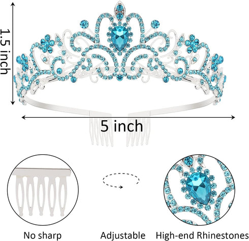 Birthday Crowns for Women, Tiaras and Crown for Women, Tiara for Women Birthday Queen, Birthday Crown and Sash for Women, Blue Rhinestone Queen Ti...