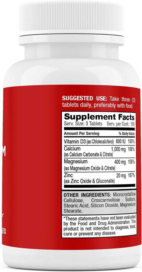 Safrel Calcium Magnesium Zinc with Vitamin D3, 300 Tablets - Calcium 1000 mg, Magnesium 400 mg, Zinc 20 mg & D3 600 IU per Serving...