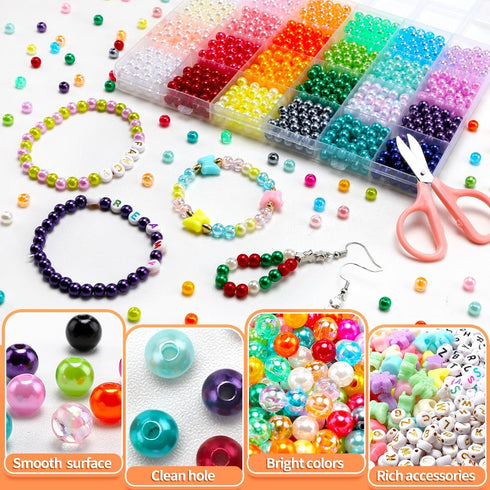 6mm Pearl Beads for Jewelry Making, Bracelets Making Kit, 24 Colors Pearl Beads for Bracelets with Letter Beads, Friendship Bracelet Kit for DIY C...