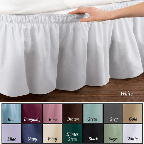 Collections Etc Wrap Around Bed Skirt, Easy Fit Elastic Dust Ruffle, White, Queen/King...